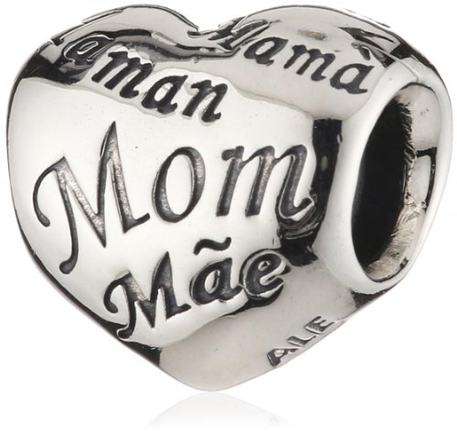 Pandora Damen-Charm 925 Sterling Silber Herz mit Schriftzug Mom in verschied. Sprachen 791112 Pandora Damen-Charm 925 Sterling Silber Herz mit Schriftzug Mom in verschied. Sprachen 791112