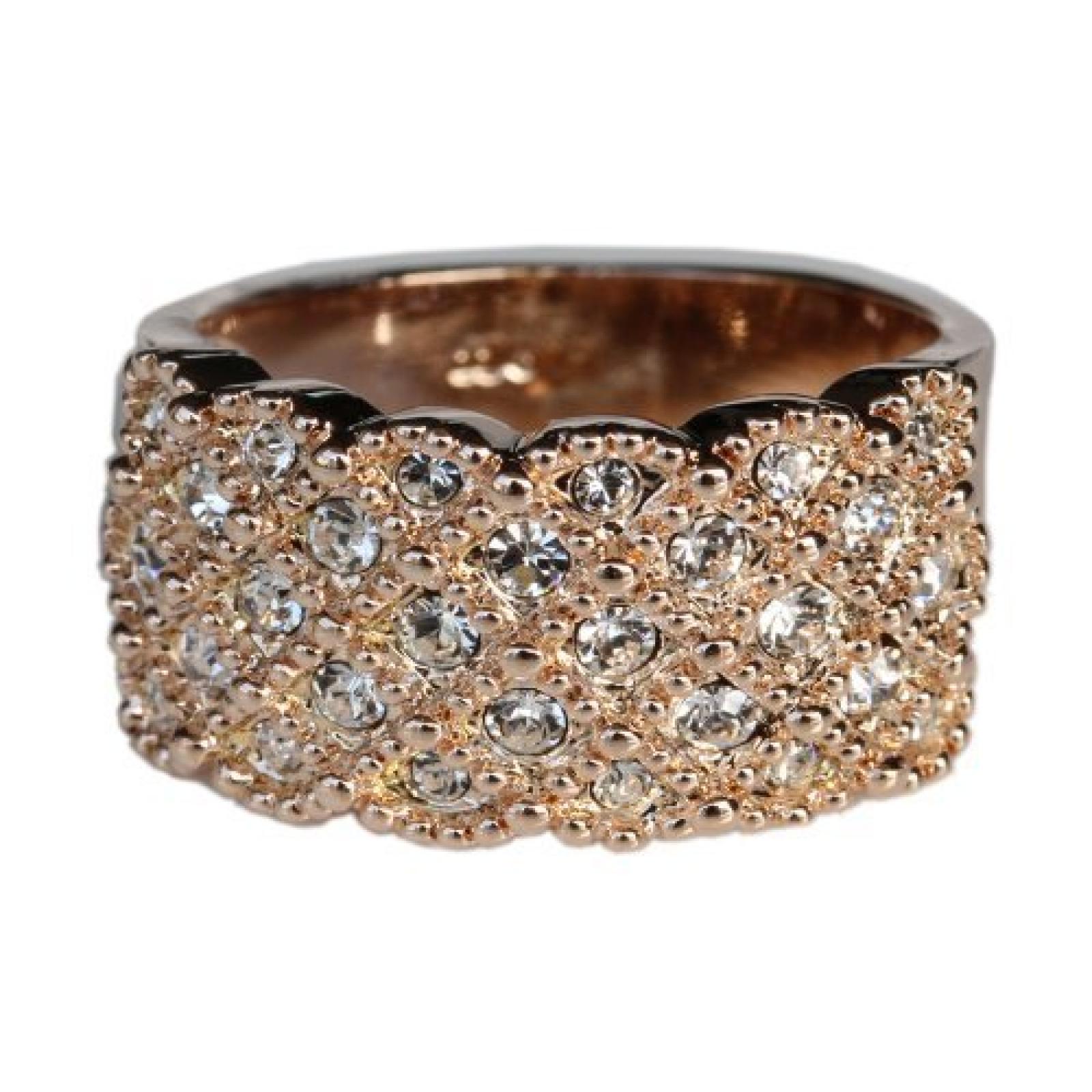 FASHION PLAZA 18K Gold Ton pflasternd 3 Reihen Zirkonia Ring (verfügbar in Größe K N P) R239 FASHION PLAZA 18K Gold Ton pflasternd 3 Reihen Zirkonia Ring (verfügbar in Größe K N P) R239