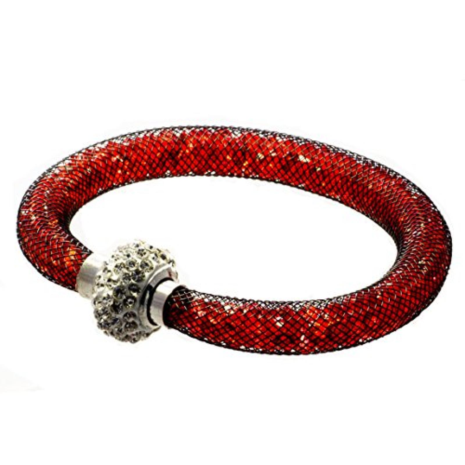 Bella Carina Damen Armband Netz mit Kristall rot Magnetverschluss Bella Carina Damen Armband Netz mit Kristall rot Magnetverschluss