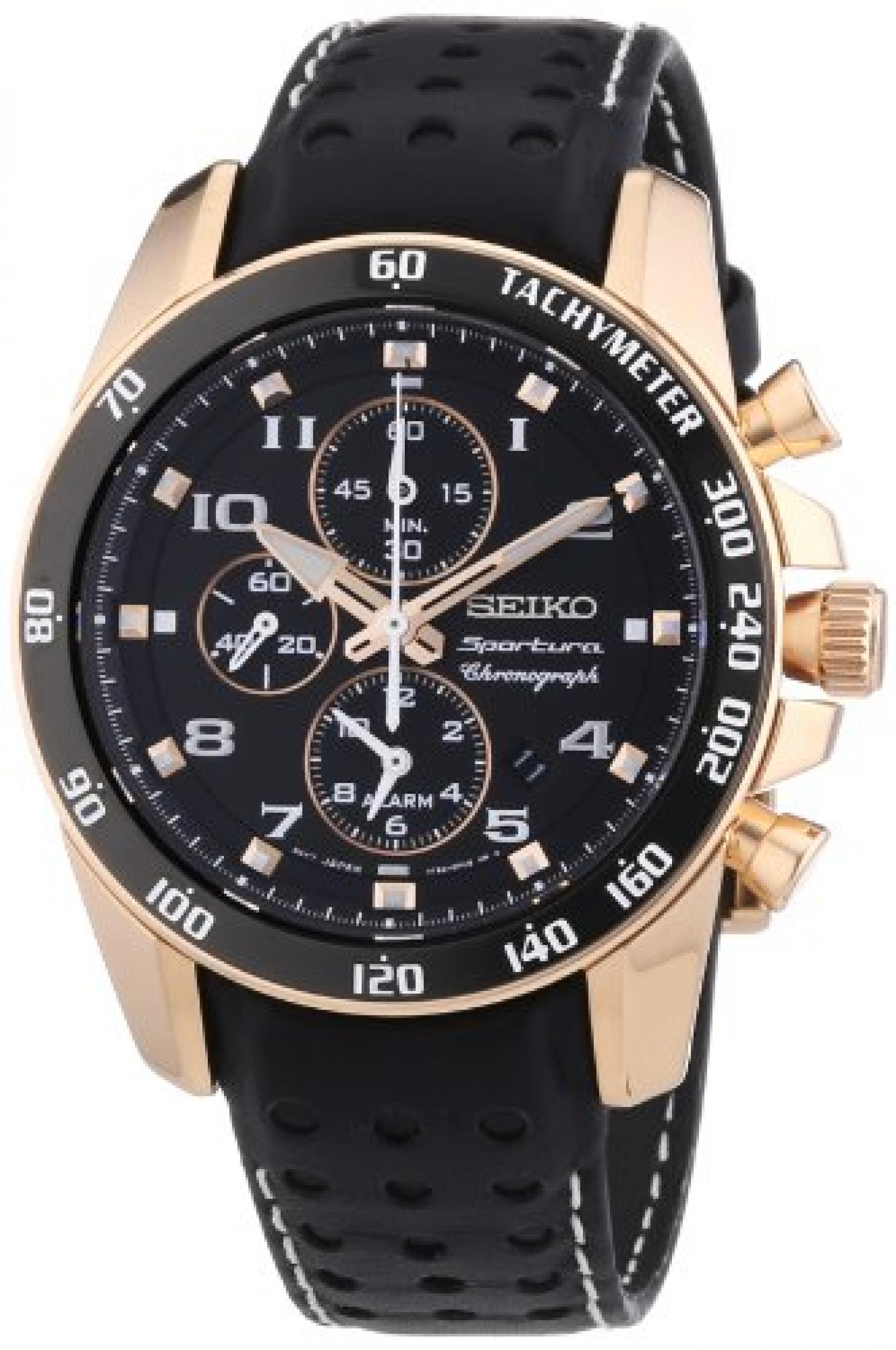 Seiko Herren-Armbanduhr XL Sportura Chronograph Quarz Leder SNAE80P1 