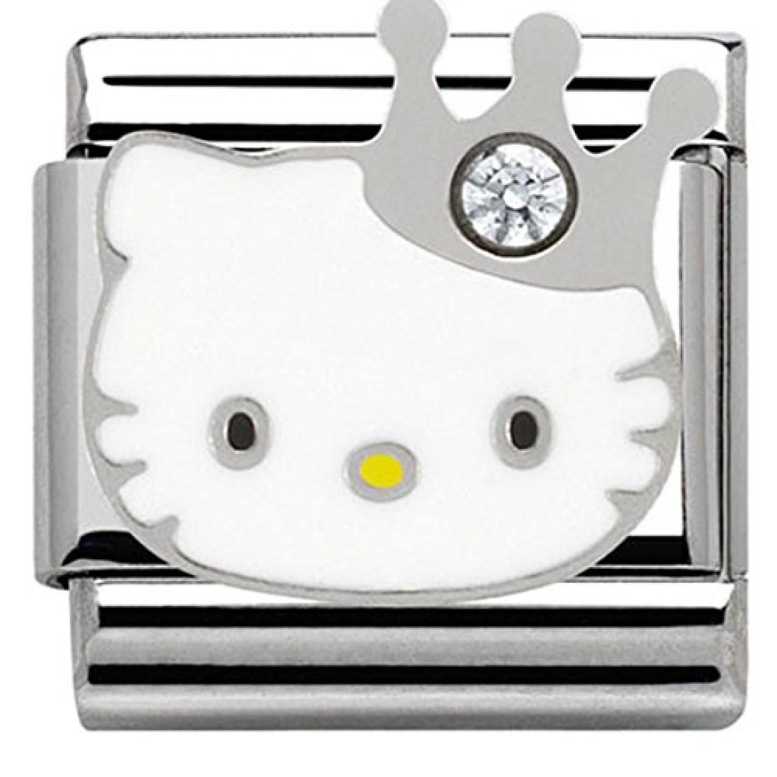 Nomination Damen-Charm Hello Kitty Krone Edelstahl Emaille Glas wei&szlig; - 230290/10 