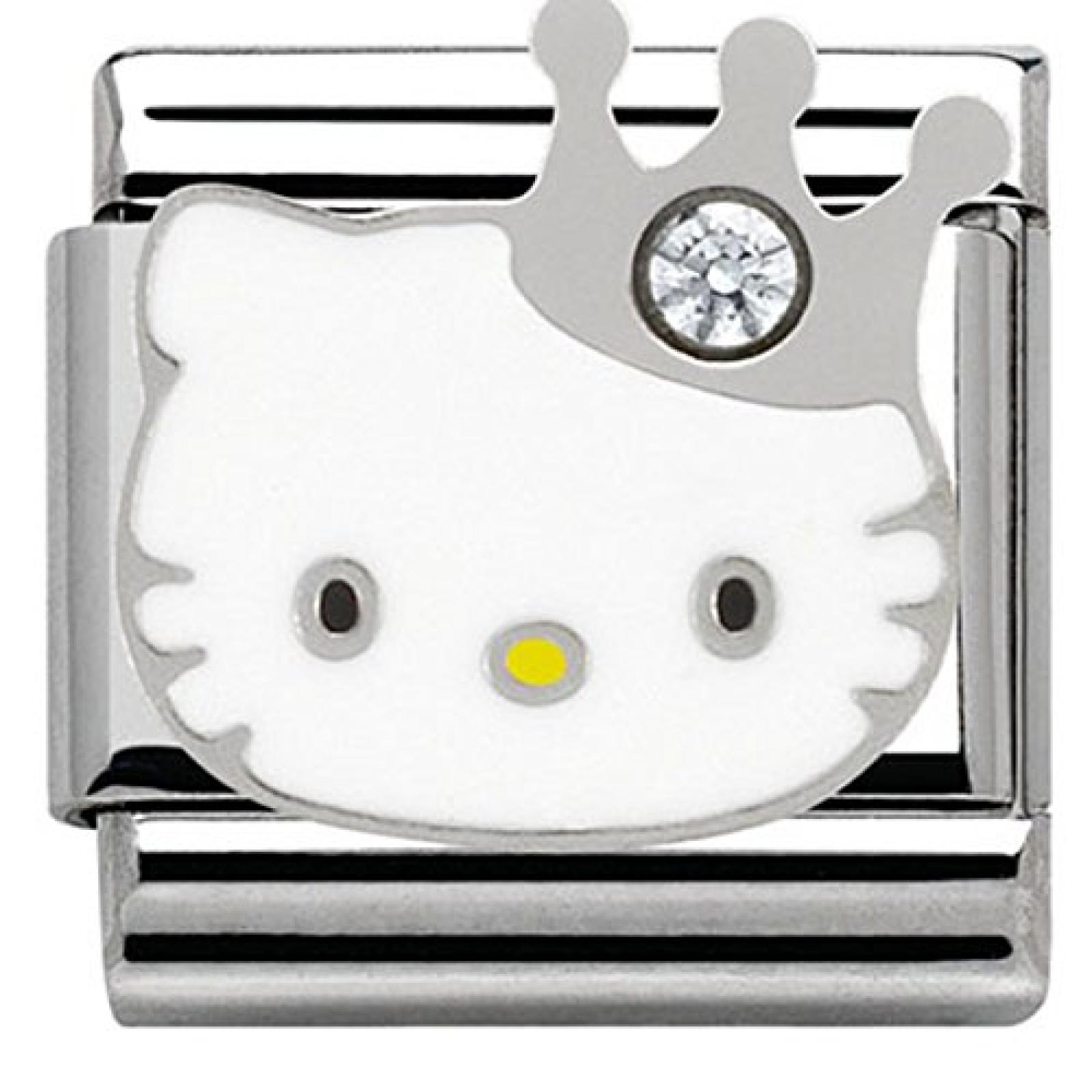 Nomination Damen-Charm Hello Kitty Krone Edelstahl Emaille Glas weiß - 230290/10 