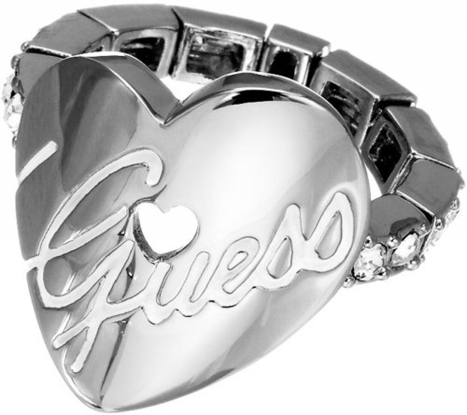 GUESS Damen-Ring Edelstahl rhodiniert Kristall Zirkonia Heart wei&szlig; UBR11101 