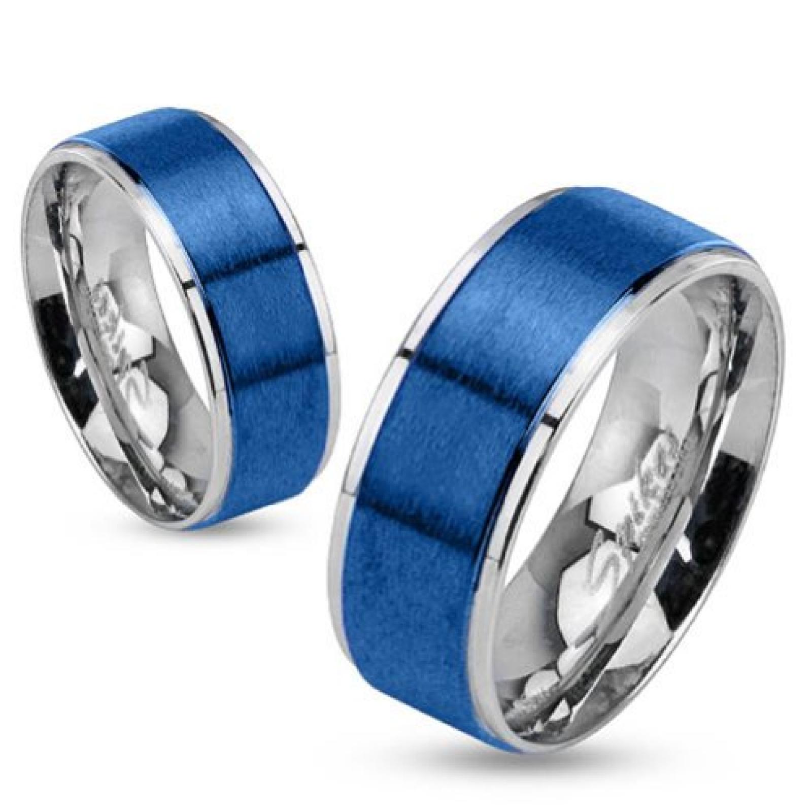 Coolbodyart Edelstahl Unisex Ring blau silber Blau gebürstet verfügbare Ringgrößen 47 (15) - 69 (22) 