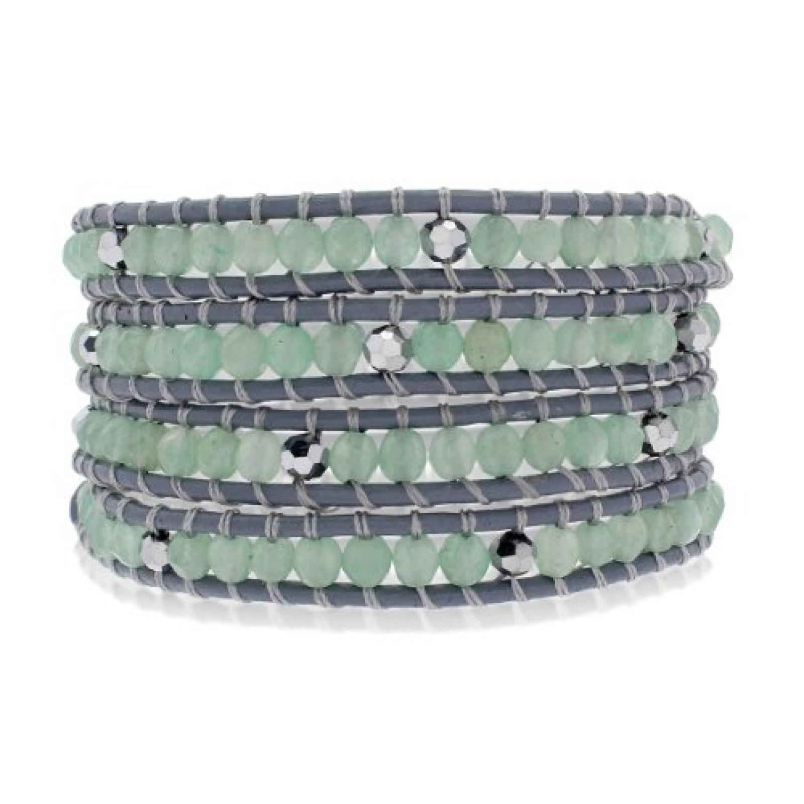 Rafaela Donata Damen-Armband Leather Collection Leder dunkelblau Aventurinquartz gr&uuml;n  Glaskristall silberfarben 60831017 