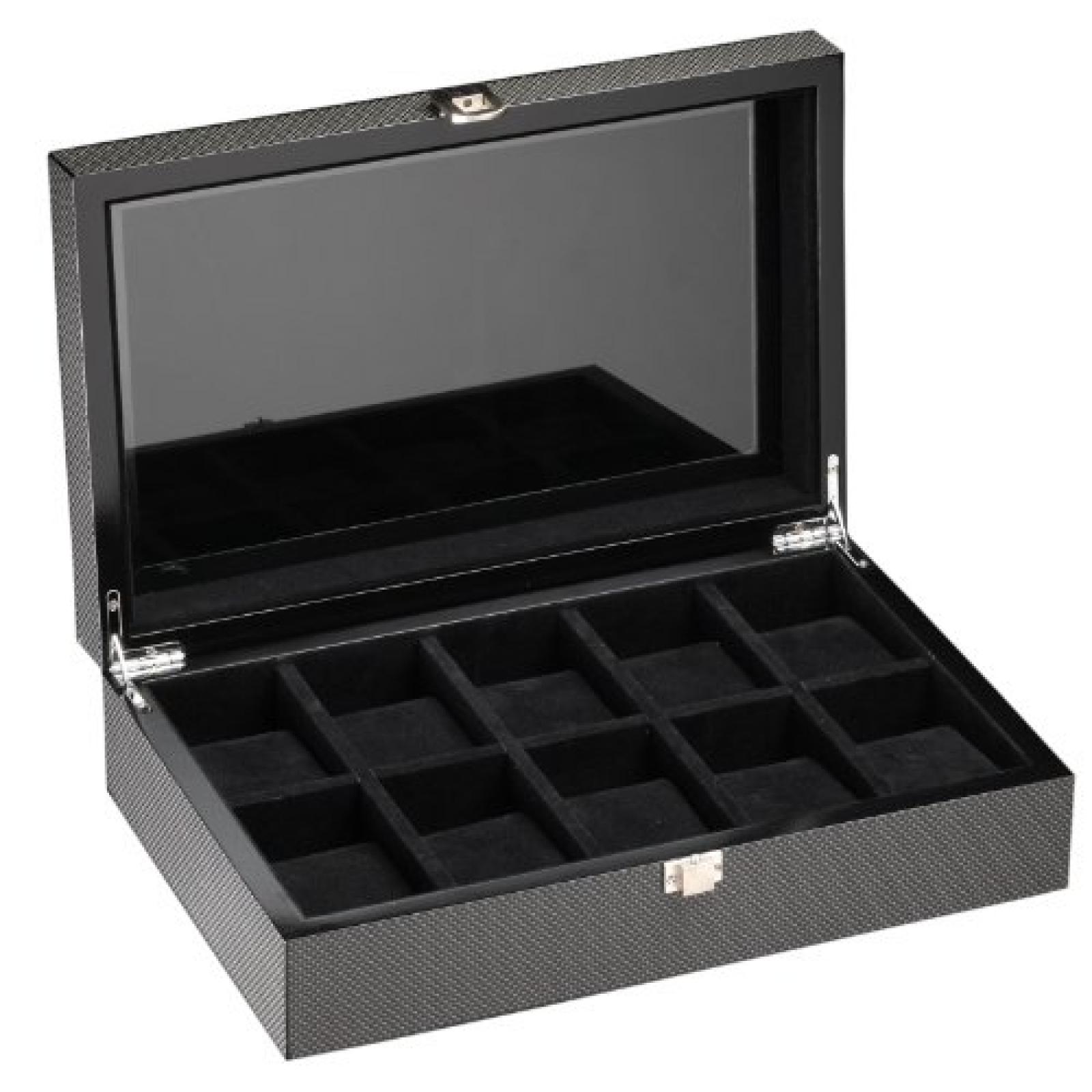 DeTomaso Trend Uhrenbox Carbon schwarz für 10 Uhren W-053-S 