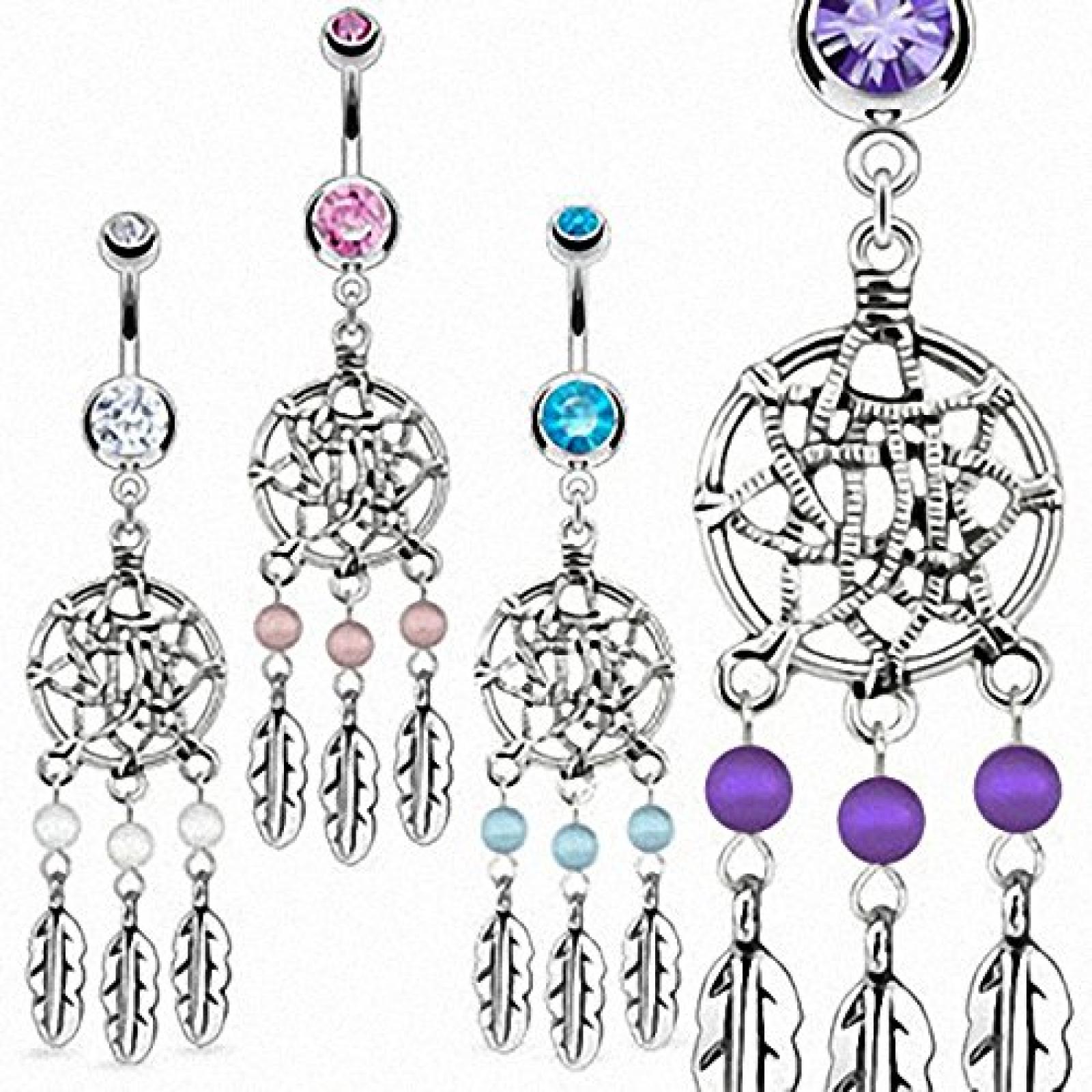 Taffstyle® Bauchnabelpiercing Schmuck Banane Piercing Stecker mit Dreamcatcher Tribal Traumfänger Federn Motiv Anhänger Taffstyle® Bauchnabelpiercing Schmuck Banane Piercing Stecker mit Dreamcatcher Tribal Traumfänger Federn Motiv Anhänger