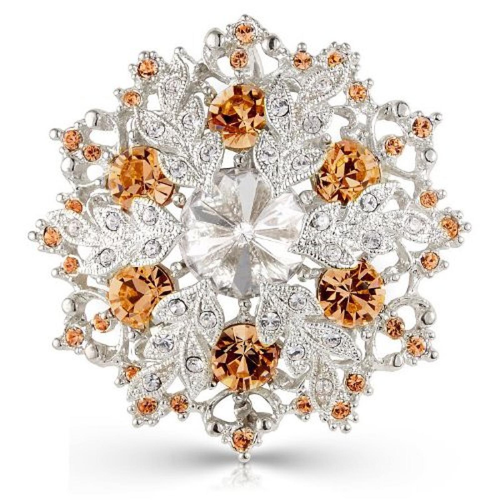 Farbe Silber - Swarovski Elemente Kristalle - Bernstein Topas Schneeflocke Brosche und Anhänger - Weihnachtsgeschenk - 14K vergoldet Farbe Silber - Swarovski Elemente Kristalle - Bernstein Topas Schneeflocke Brosche und Anhänger - Weihnachtsgeschenk - 14K vergoldet